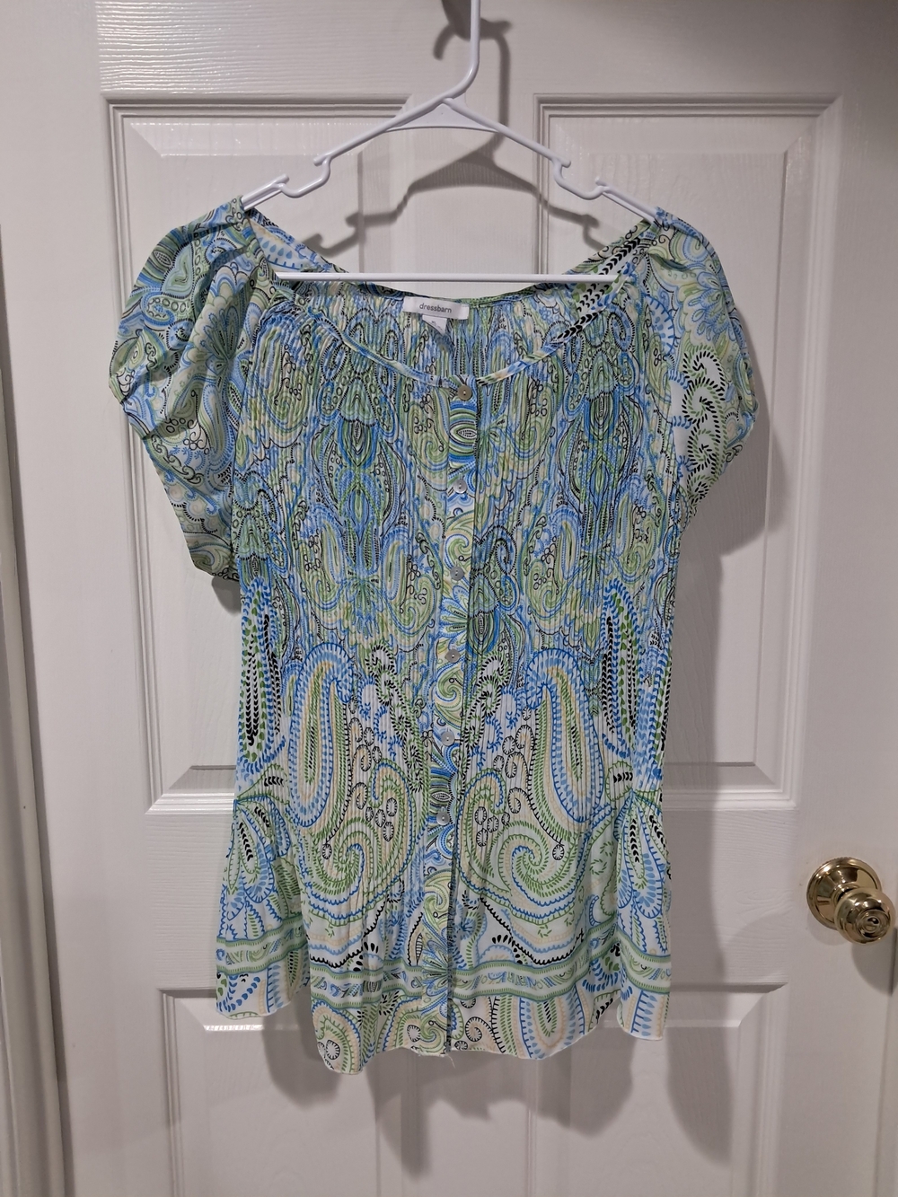 dressbarn Blue & Green Paisley Short Sleeve Blouse